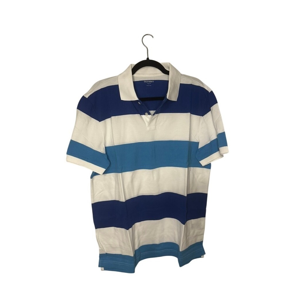 Old Navy Mens Polo Shirt Classic Fit Blue‎ Striped Short Sleeve Casual NWT
